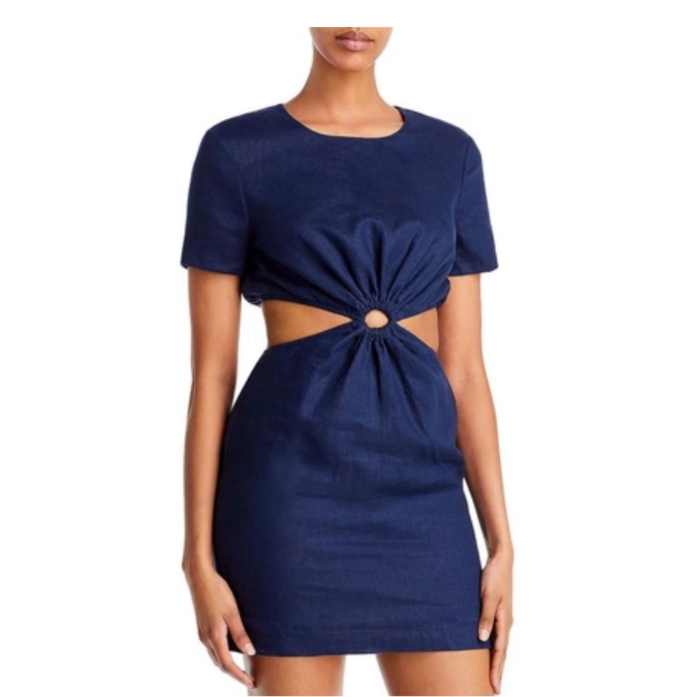STAUD Navy Linen Mini Dress